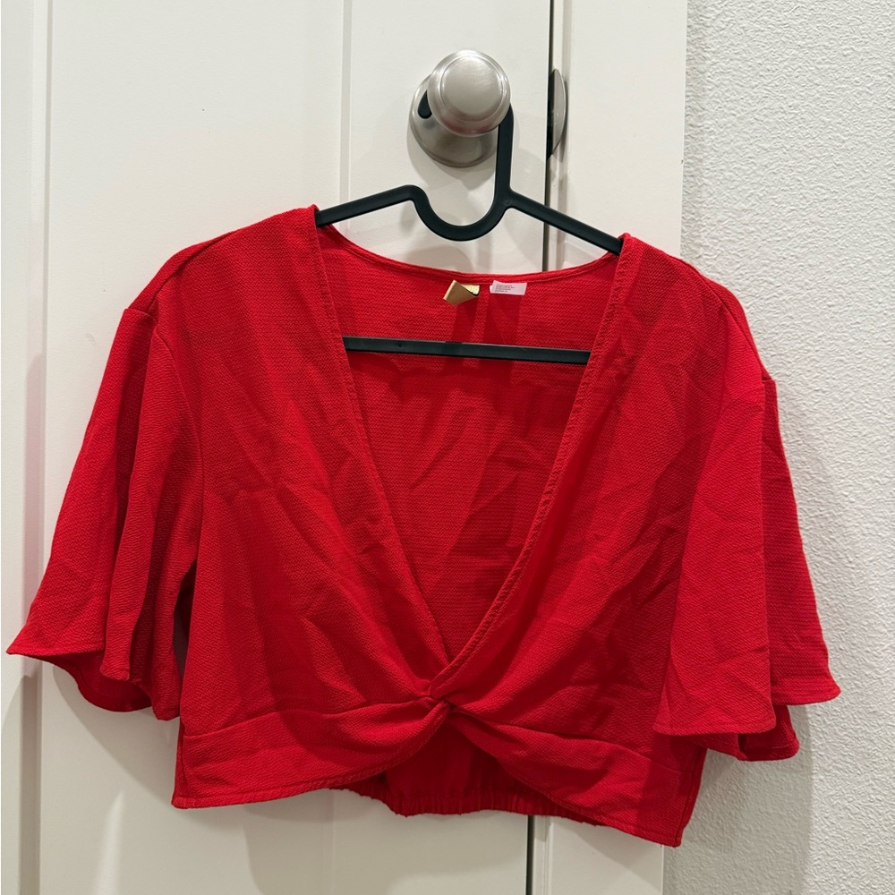 Divided H&M Red V-Neck Knotted Blouse
